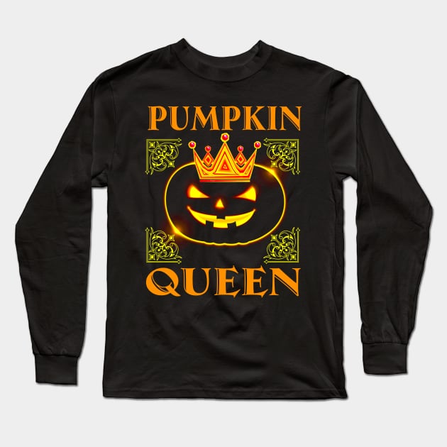 Pumpkin Queen T Shirt Funny Halloween Shirt Gifts for Mom Wife Long Sleeve T-Shirt by martinyualiso